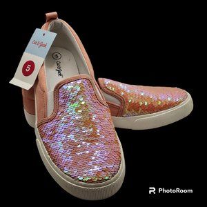 Cat And Jack Aliki Size 5 Flip Sequins Slip On Sneakers Mermaid Coral NWT